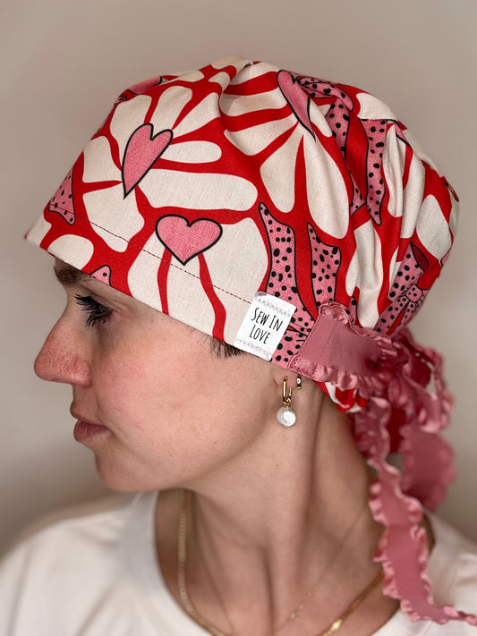 Ribbon Back- Bows and Daisies: Euro-Style Scrub Cap