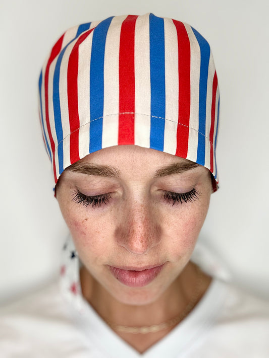 Ribbon Back-Stars and Stripes (One-Sided Ribbon): Euro-Style Scrub Cap