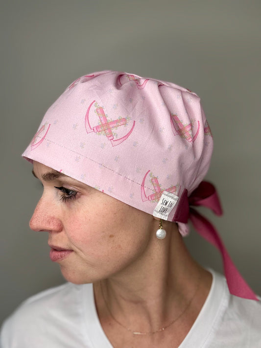 SATIN LINED- Dainty Floral Mac Blade: Euro-Style Scrub Cap