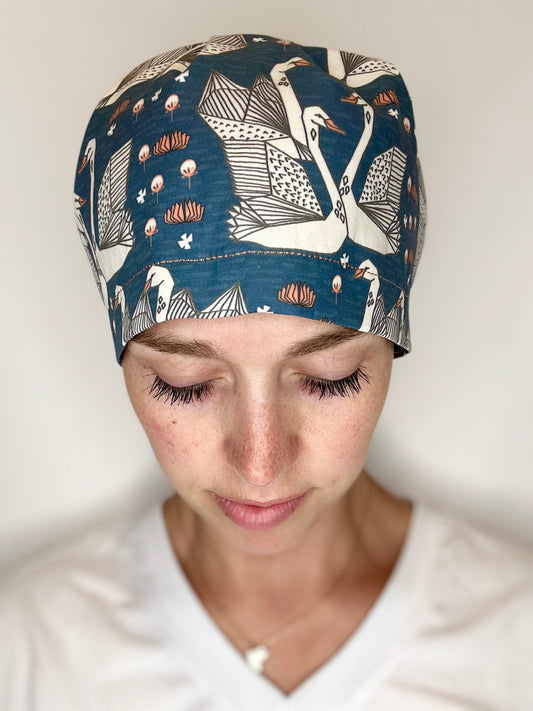 Toggle Back- Origami Swans: Euro-Style Scrub Cap