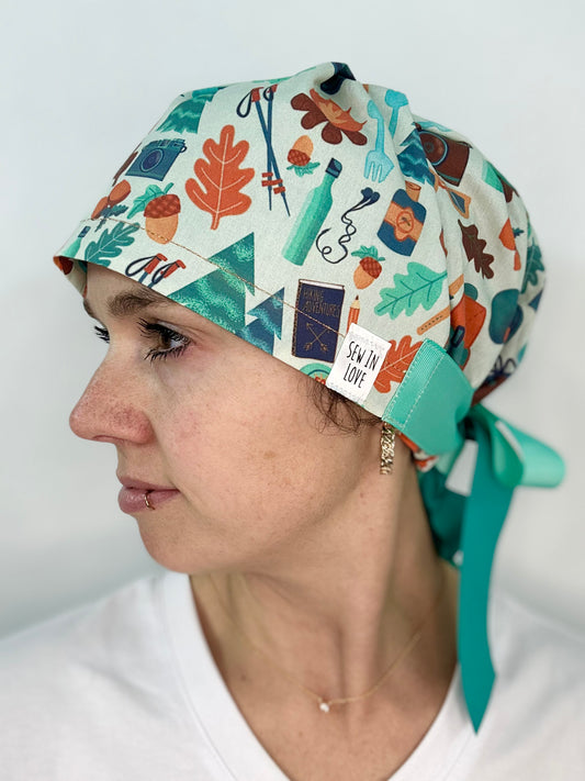 Ribbon Back- Take a Hike (Mismatched Ribbons): Euro-Style Scrub Cap