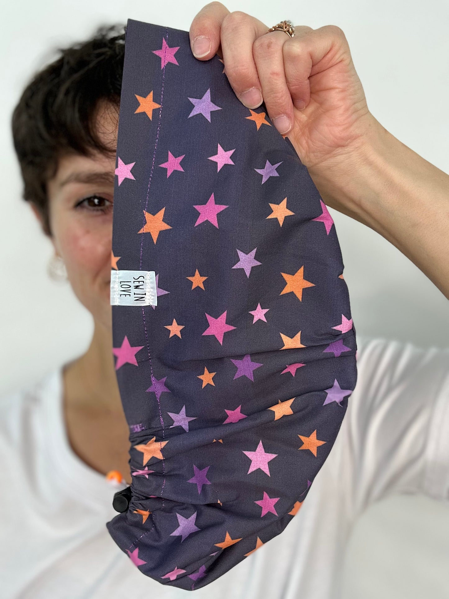 Toggle Back- Halloween Stars (Minor Fabric Flaw): Euro-Style Scrub Cap