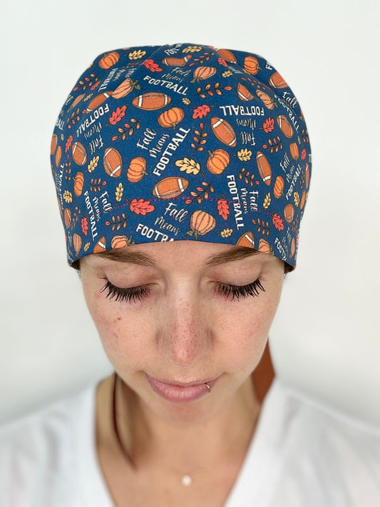 Ribbon Back- Fall Means Football: Euro-Style Scrub Cap