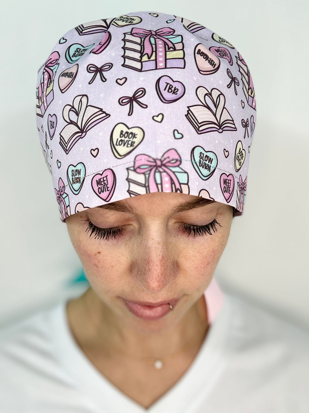 Ribbon Back- Book Lovers (Mismatched Ribbons): Euro-Style Scrub Cap