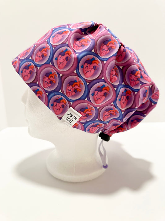 *Toggle Back* NOT LINED- Electric Hearts: Euro-Style Scrub Cap