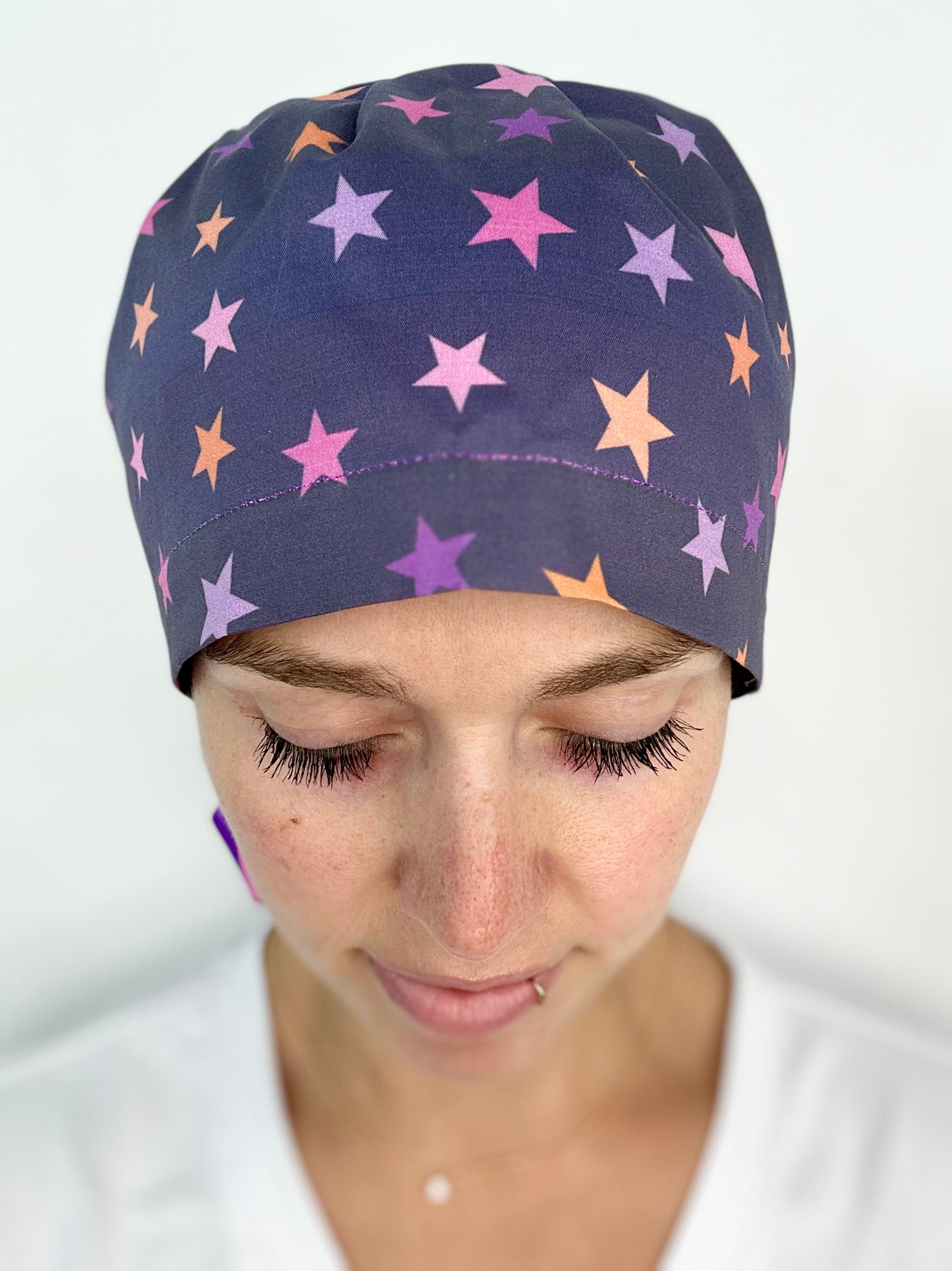 Ribbon Back- Halloween Stars (Minor Fabric Flaw): Euro-Style Scrub Cap