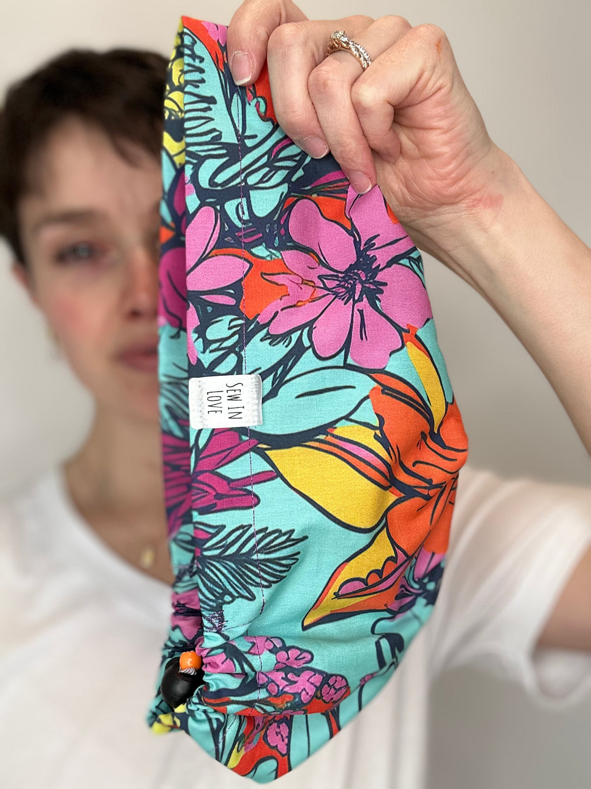 Toggle Back- Spunky Floral: Euro-Style Scrub Cap
