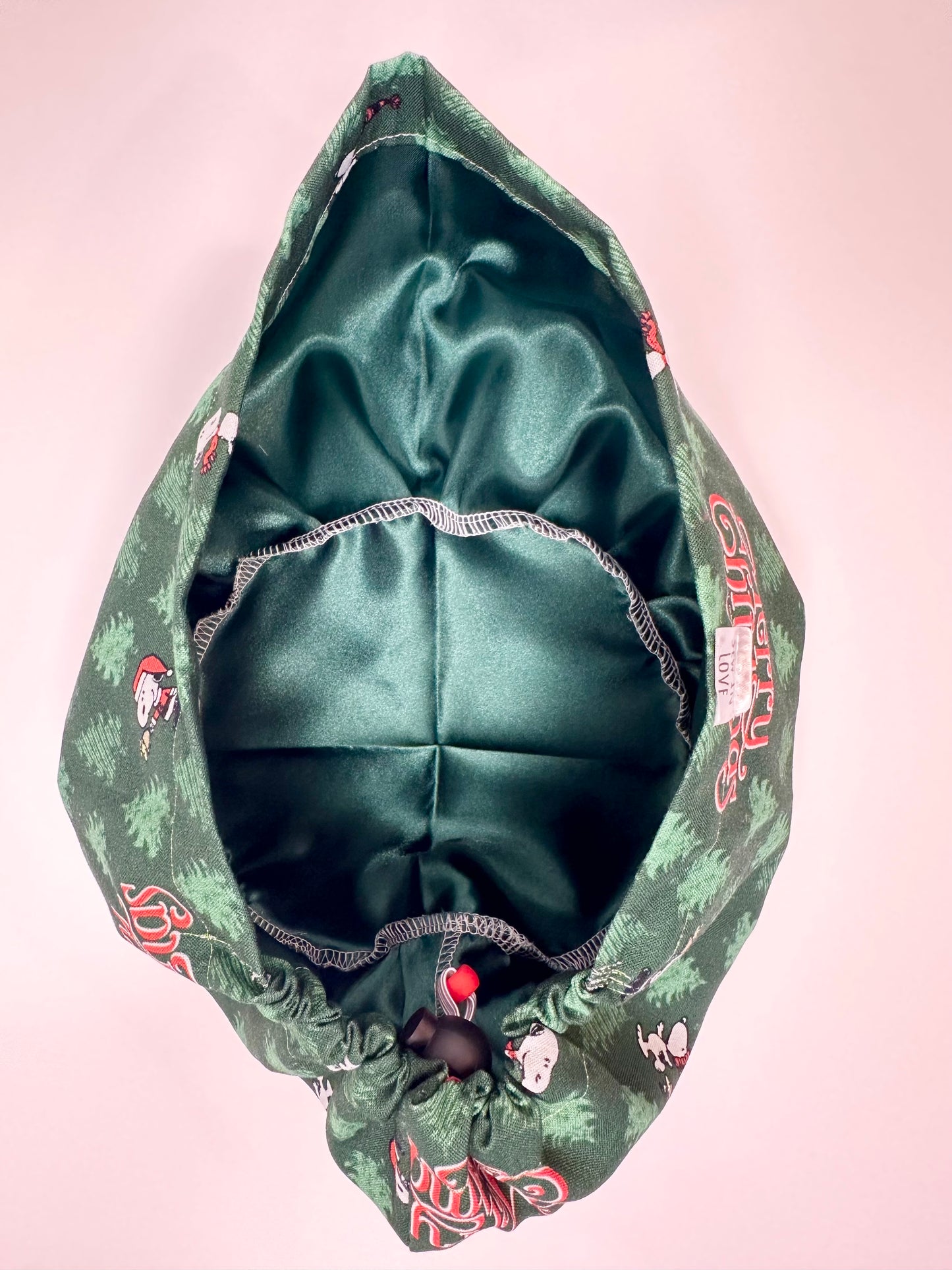 Toggle Back- Merry Christmas Snoopy: Euro-Style Scrub Cap