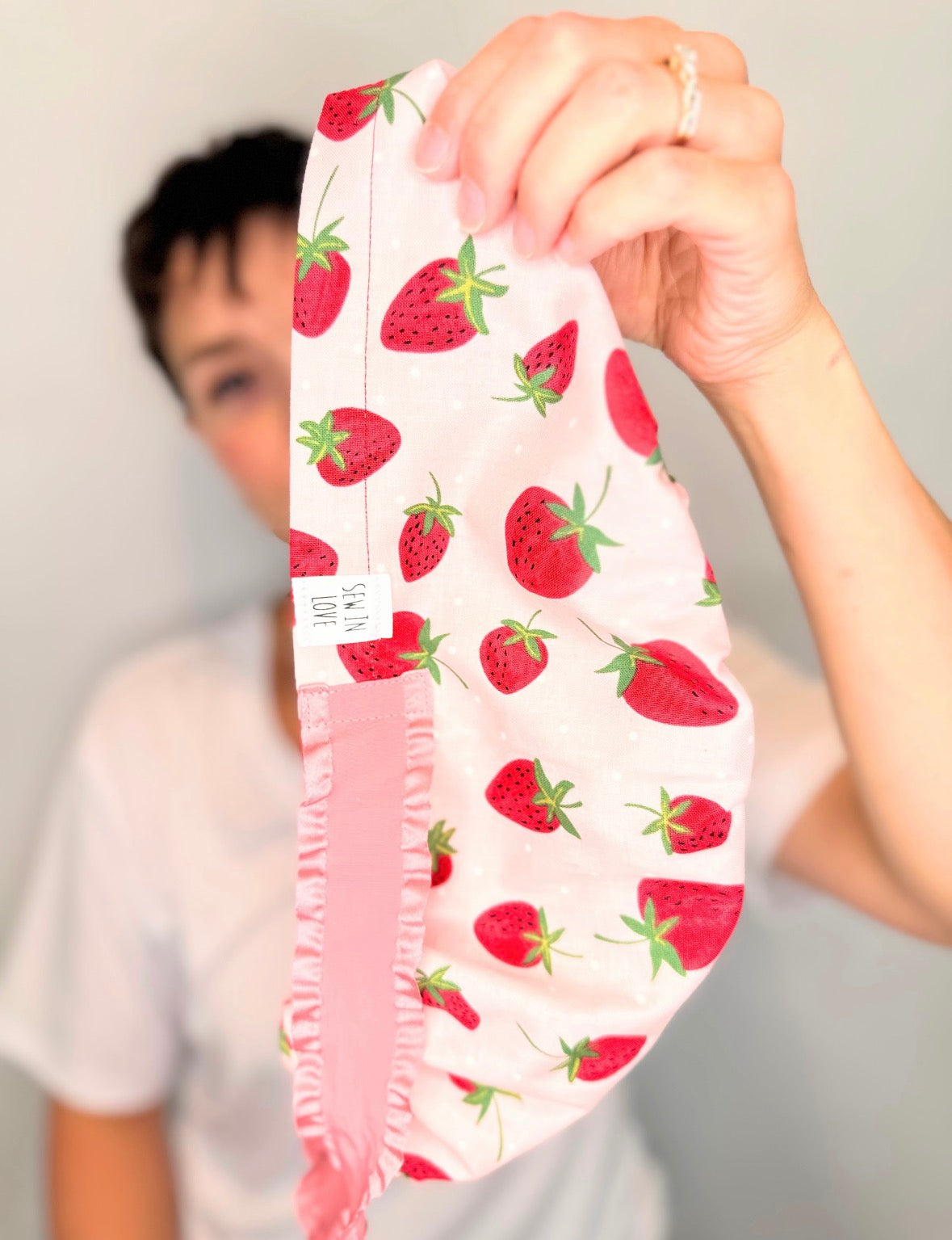 Ribbon Back-Cutesy Strawberries: Euro-Style Scrub Cap