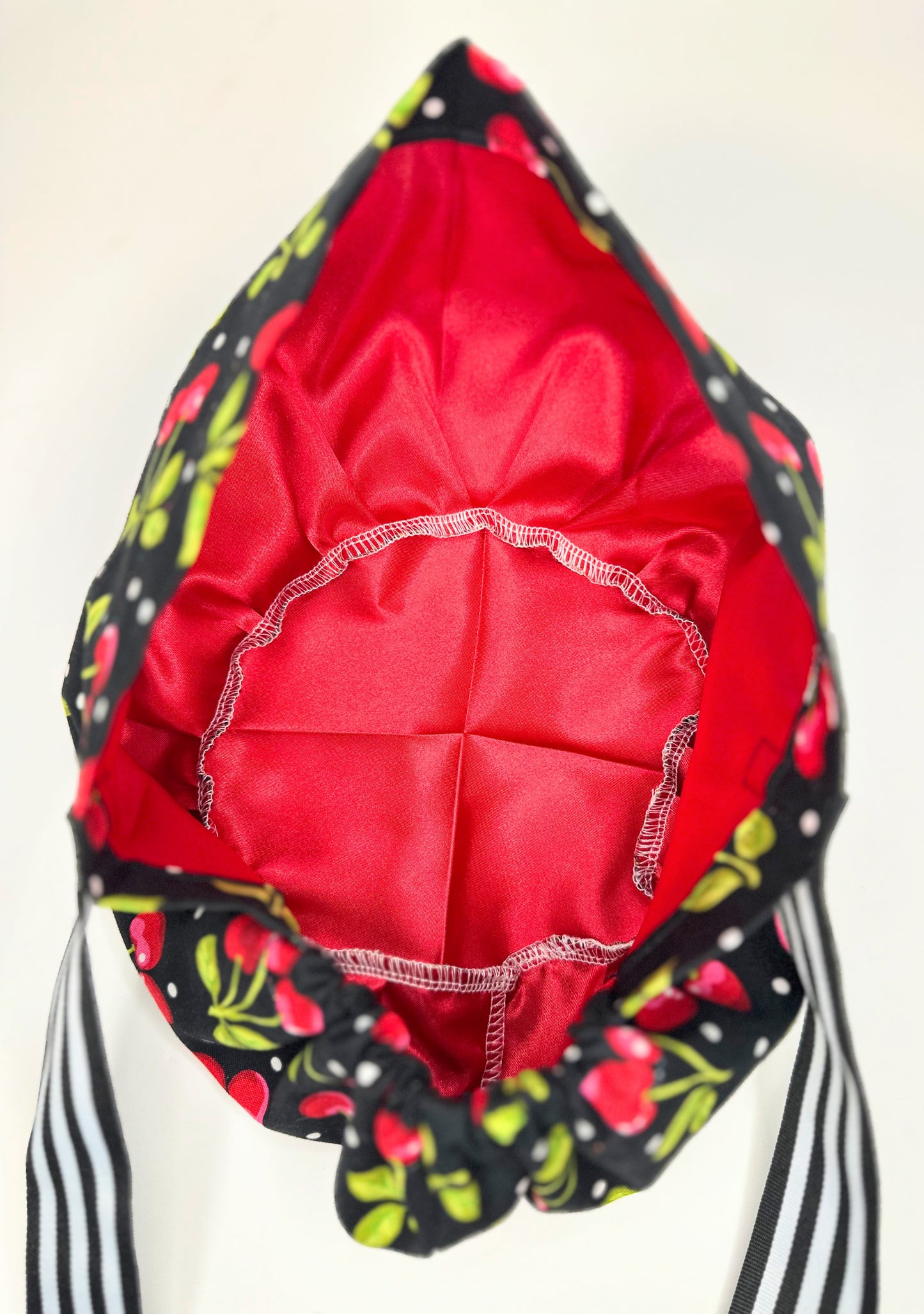 Ribbon Back- Bold Cherries (Small Fit): Euro-Style Scrub Cap