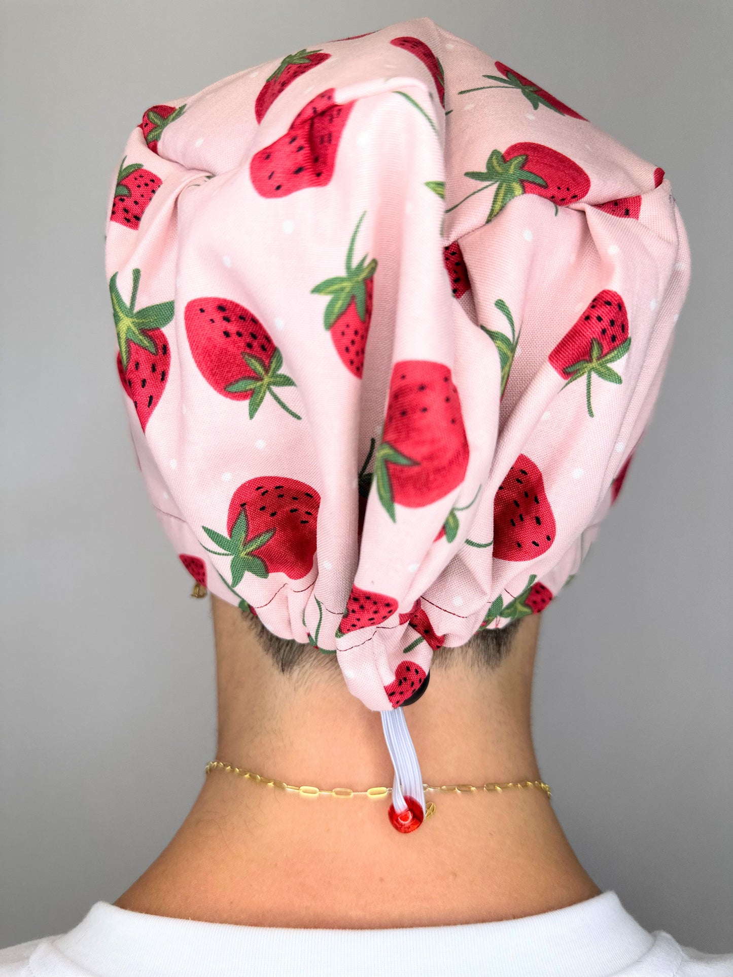 Toggle Back- Cutesy Strawberries: Euro-Style Scrub Cap