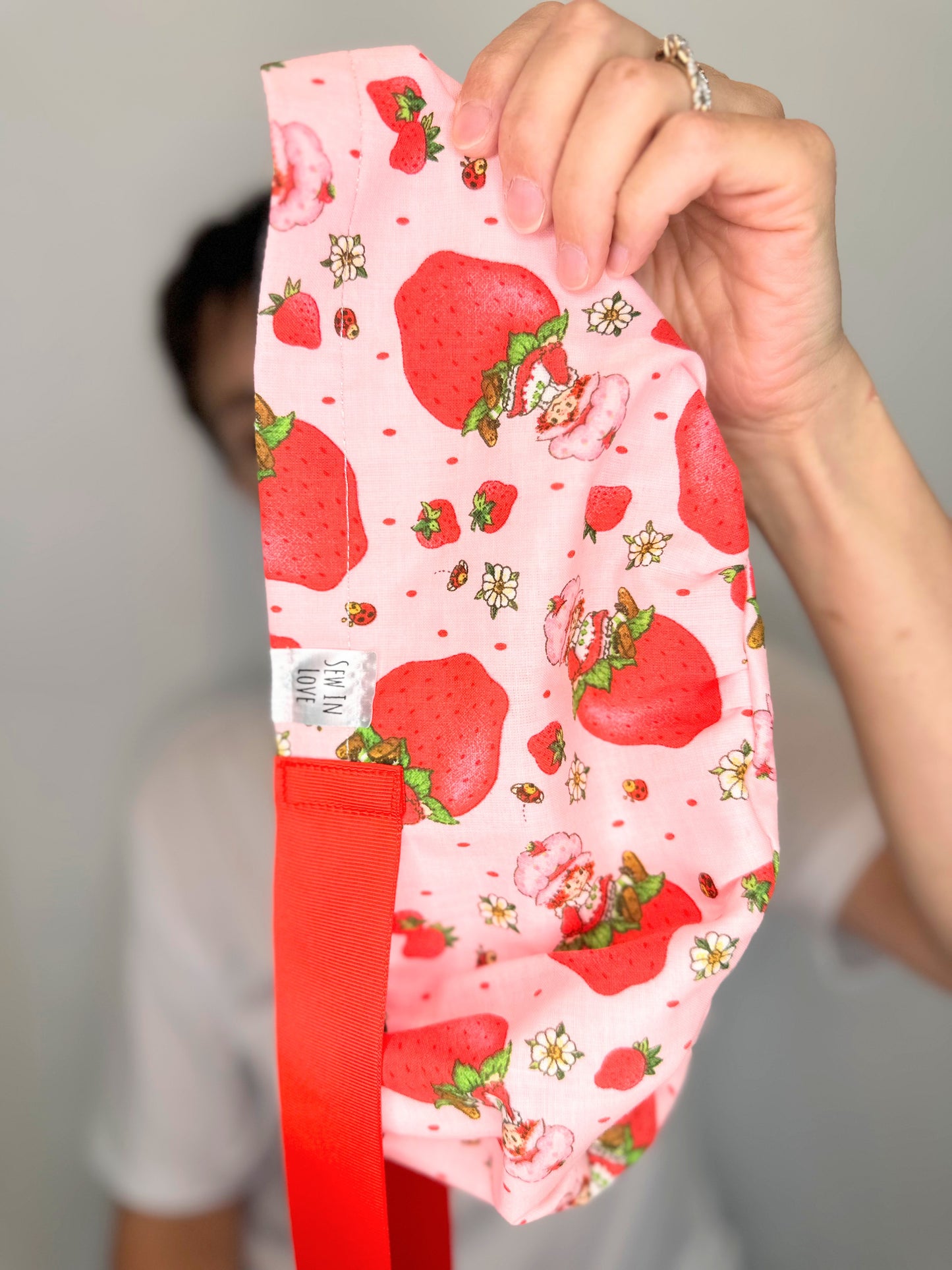 *Sneaky Print* Ribbon Back- Strawberry Shortcake: Euro-Style Scrub Cap
