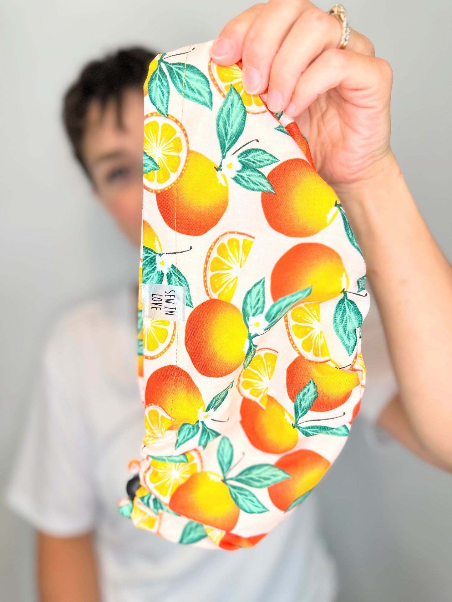 Toggle Back- Neon Oranges: Euro-Style Scrub Cap