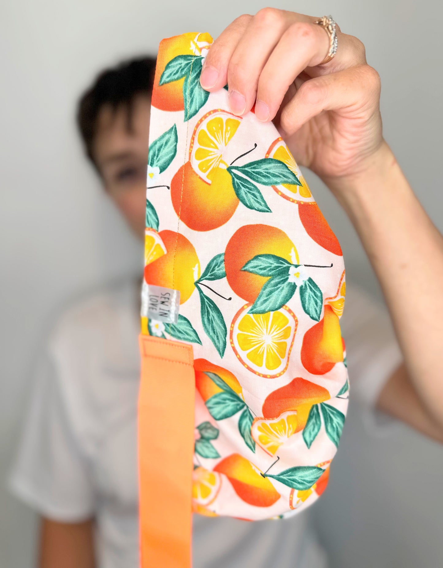 Ribbon Back-Neon Oranges: Euro-Style Scrub Cap