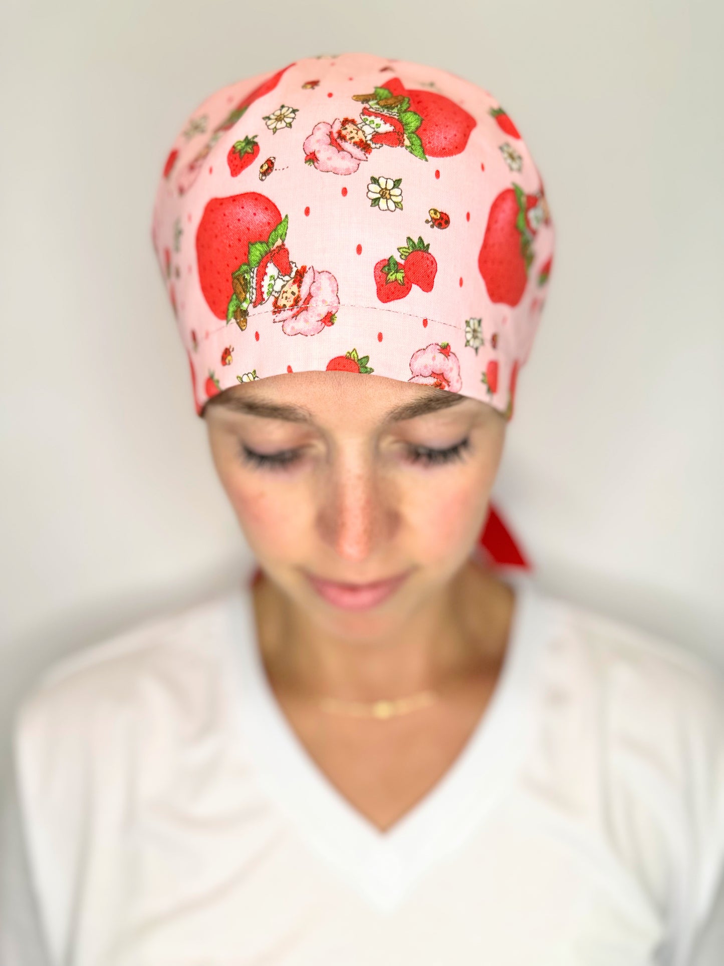 *Sneaky Print* Ribbon Back- Strawberry Shortcake: Euro-Style Scrub Cap