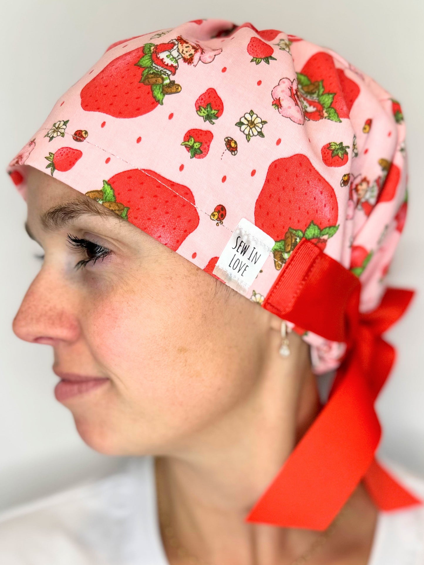 *Sneaky Print* Ribbon Back- Strawberry Shortcake: Euro-Style Scrub Cap