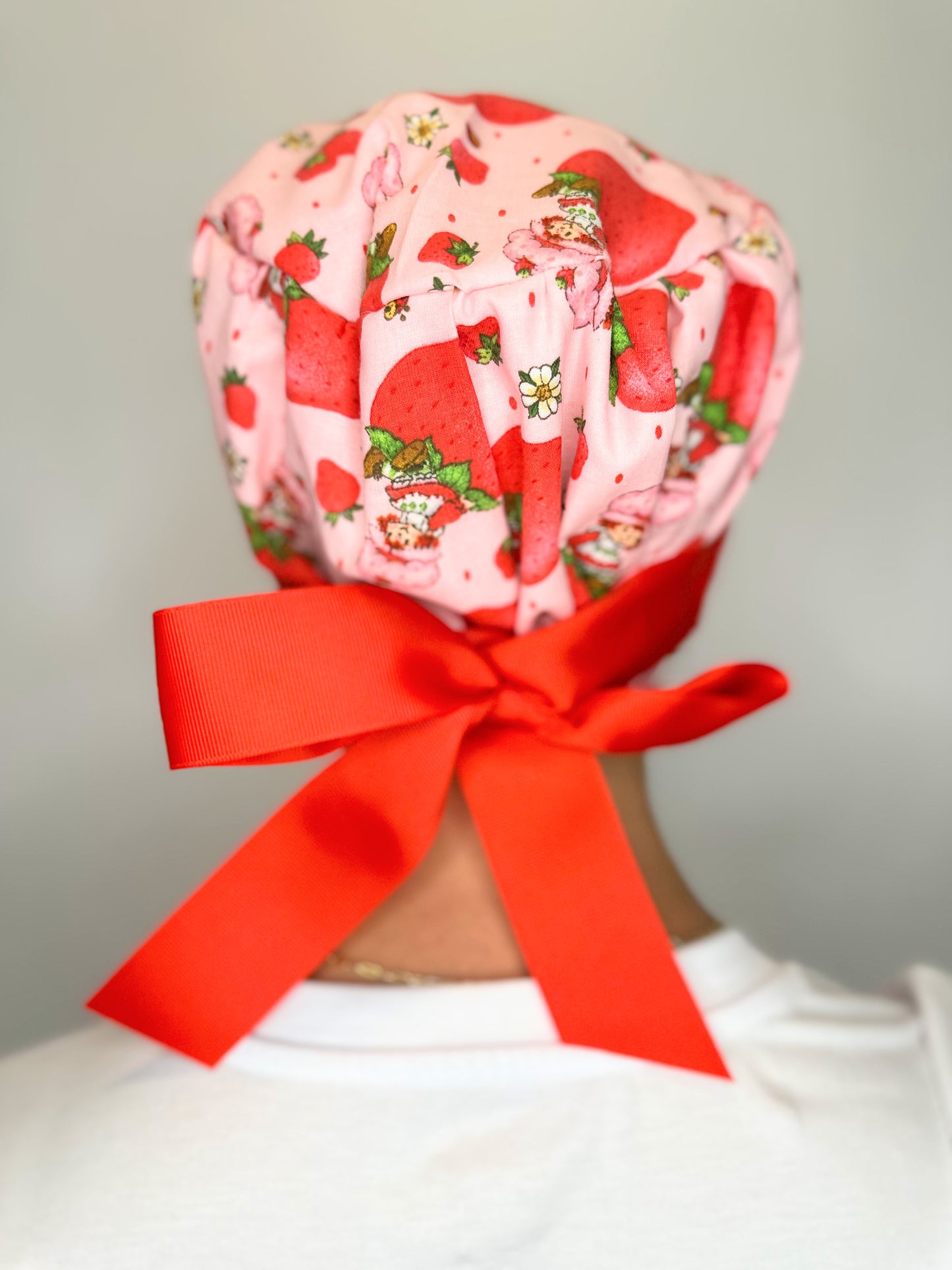 *Sneaky Print* Ribbon Back- Strawberry Shortcake: Euro-Style Scrub Cap