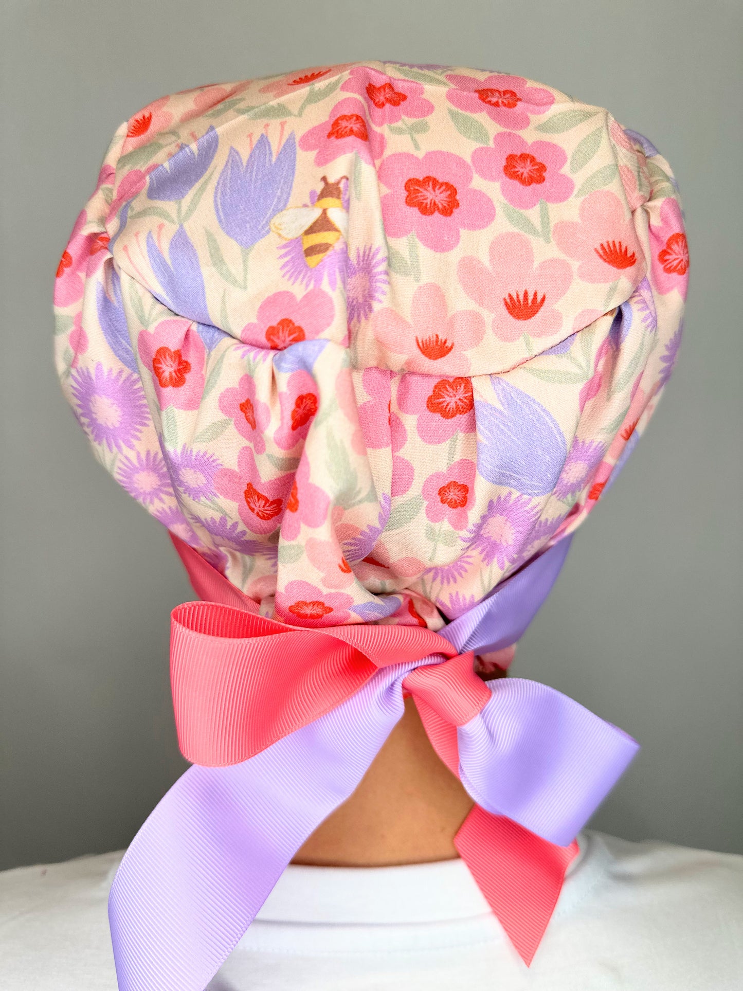 Ribbon Back- Pollinator Garden (Mismatched Ribbons): Euro-Style Scrub Cap