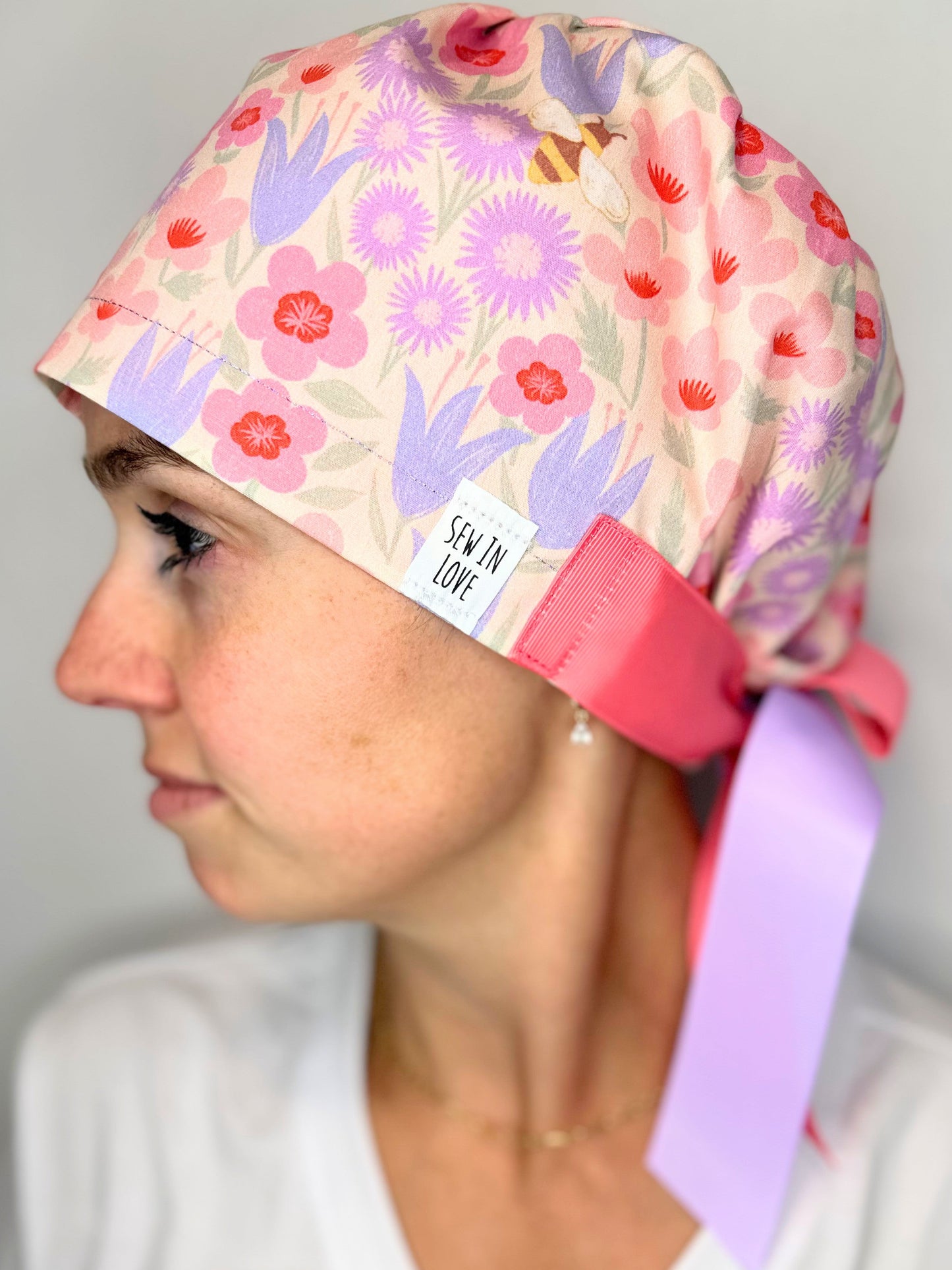 Ribbon Back- Pollinator Garden (Mismatched Ribbons): Euro-Style Scrub Cap