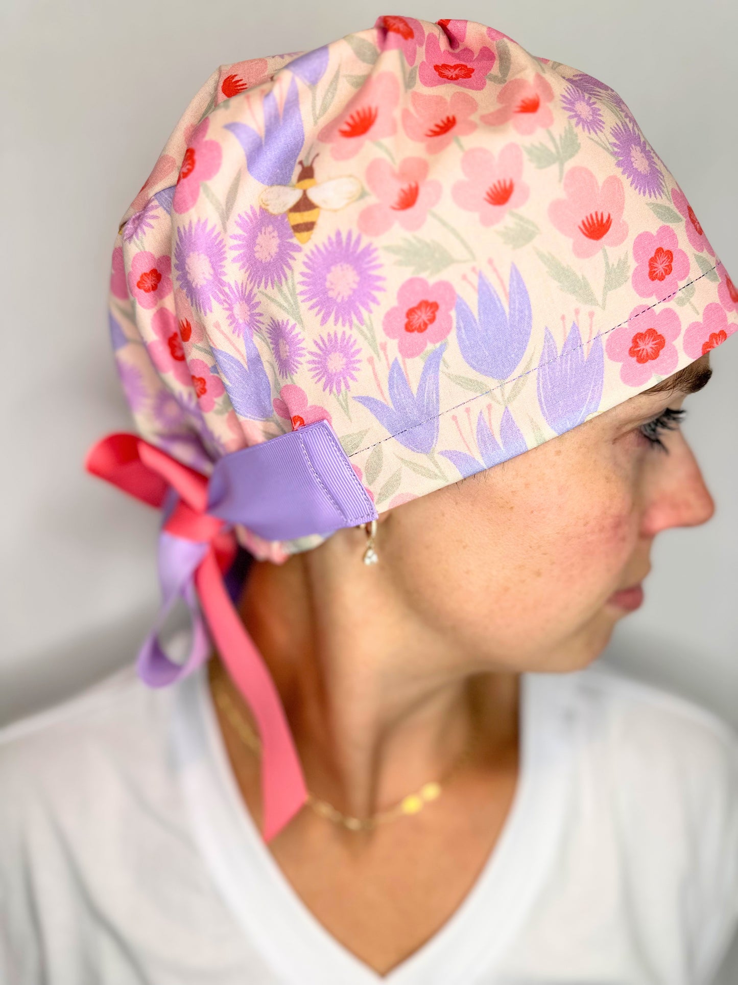 Ribbon Back- Pollinator Garden (Mismatched Ribbons): Euro-Style Scrub Cap