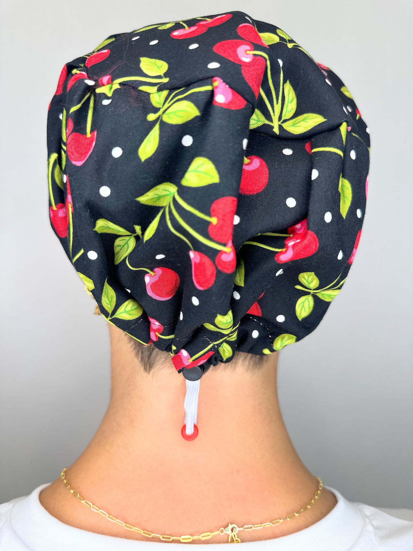 Toggle Back- Bold Cherries: Euro-Style Scrub Cap
