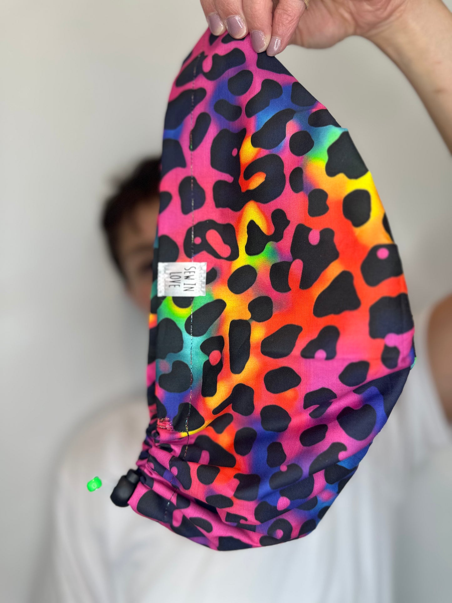 Toggle Back- Electric Leopard: Euro-Style Scrub Cap