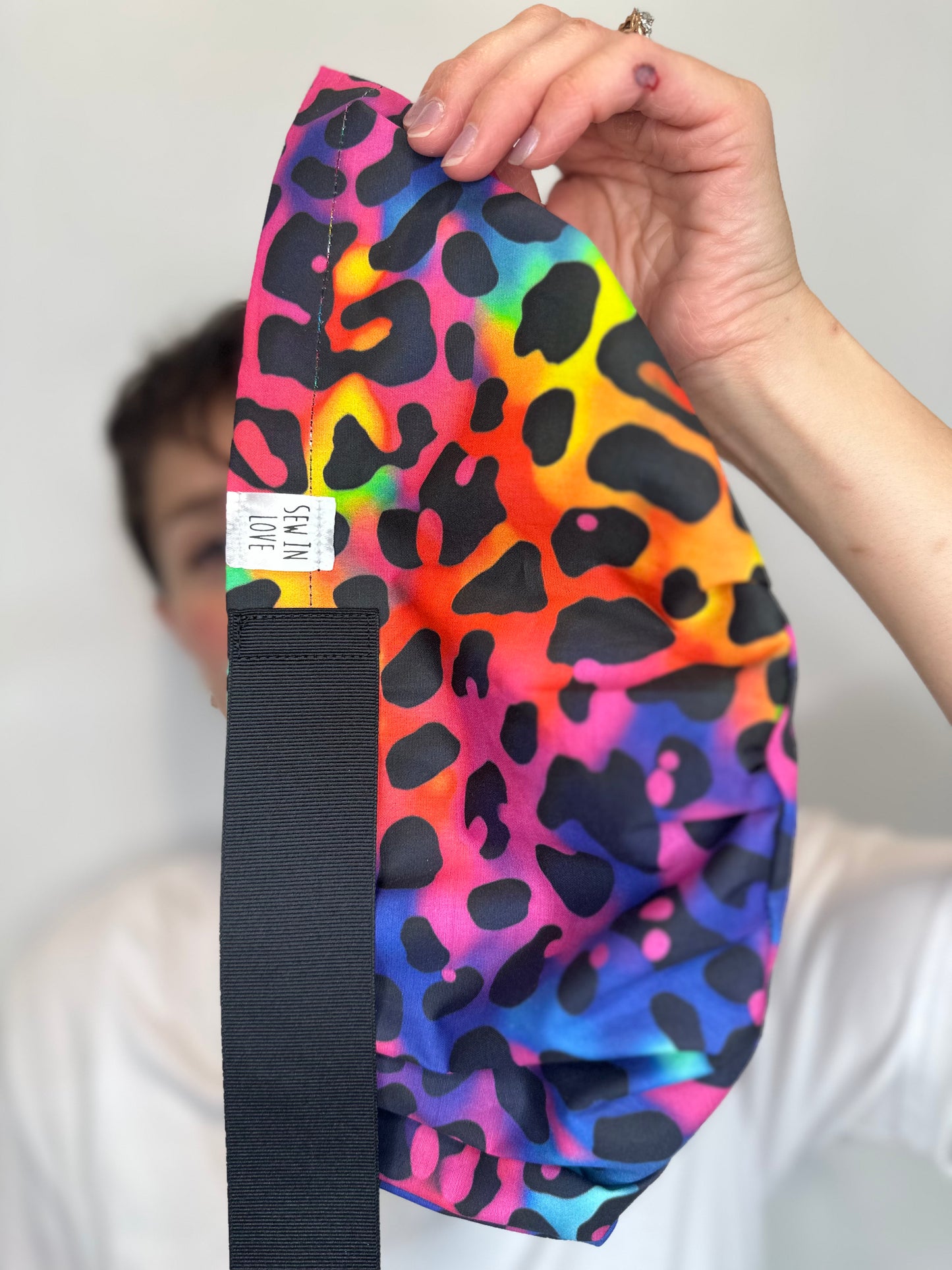 Ribbon Back-Electric Leopard: Euro-Style Scrub Cap