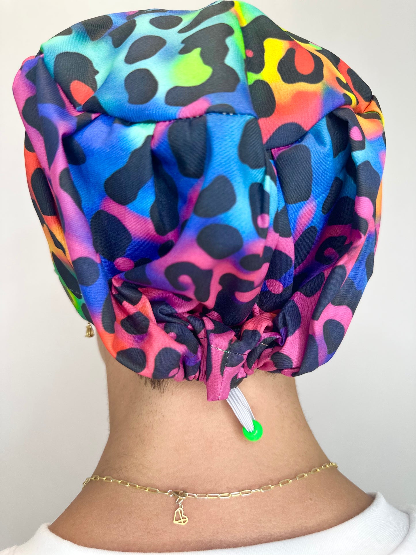 Toggle Back- Electric Leopard: Euro-Style Scrub Cap