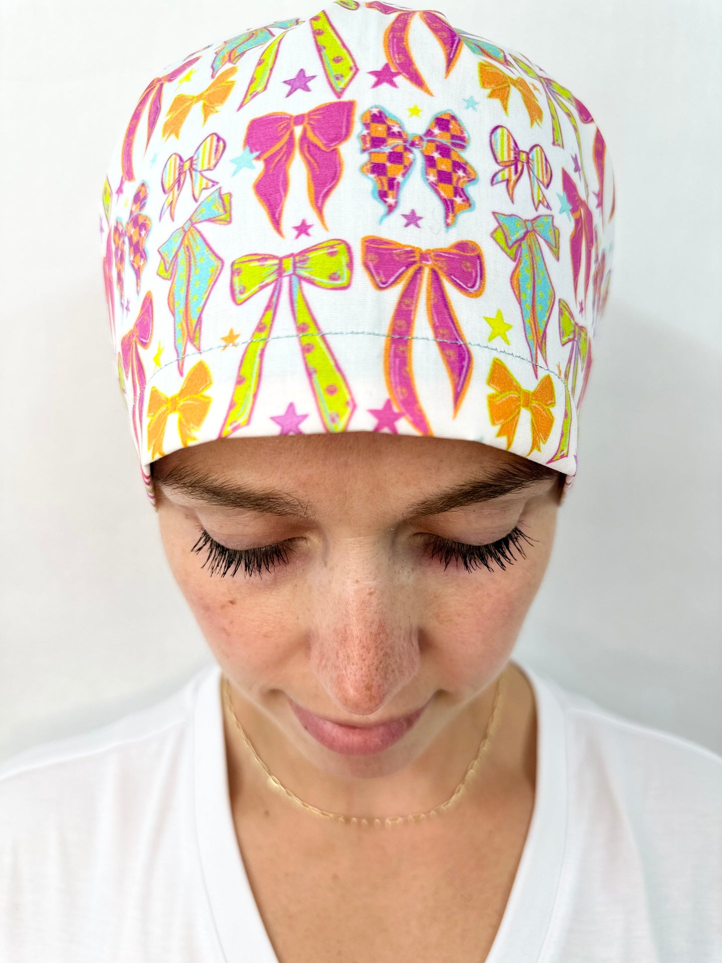 Toggle Back- Funky Bows: Euro-Style Scrub Cap