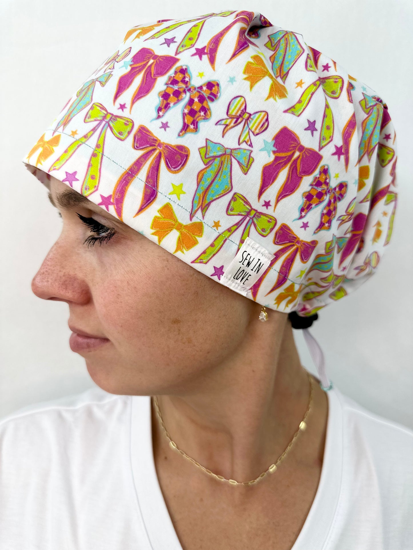 Toggle Back- Funky Bows: Euro-Style Scrub Cap